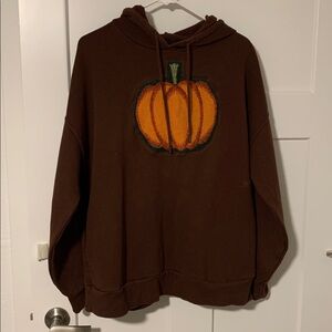 Brown Hoodie with Pumpkin Design